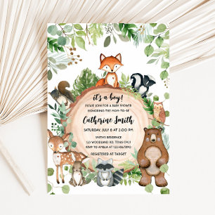Faire-part de Baby Shower Animaux de la Forêt