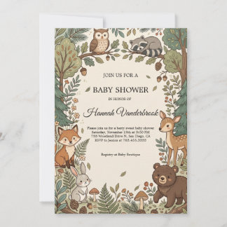 Faire-part de Baby Shower Animaux de la Forêt | Ge