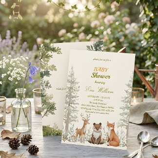 Faire-part de Baby Shower Animaux Mignons de la Fo