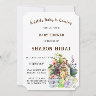 Faire-part de Baby Shower Animaux Mignons Marron