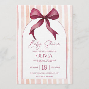 Faire-part de Baby Shower aquarelle avec ruban ros
