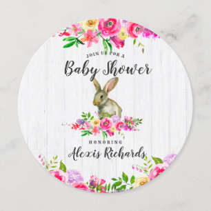 Faire-part de Baby Shower aquarelle florale Lapin