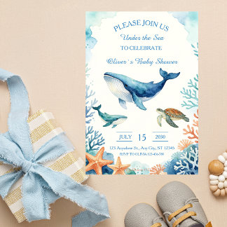 Faire-part de Baby Shower aquarelle sous la mer