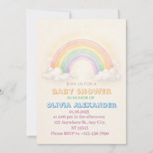 Faire-part de Baby Shower Arc-en-ciel Pastel Fan