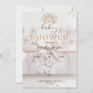 Faire-part de Baby Shower Arc-en-Ciel Pastel Perso