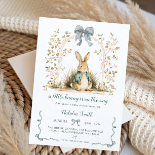 Faire-part de Baby Shower Arche Florale Lapin Aqua