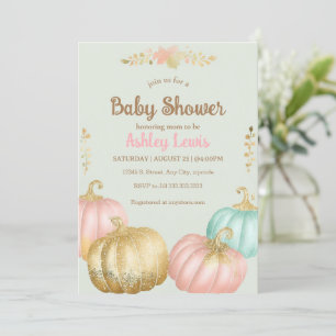 Faire-part de baby shower automnal rose et or avec