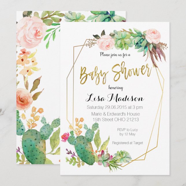 Faire-part de Baby Shower avec cadre géométrique d (Devant / Derrière)