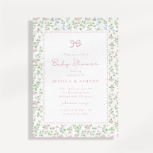 Faire-part de Baby Shower avec Nœud Floral Cottage