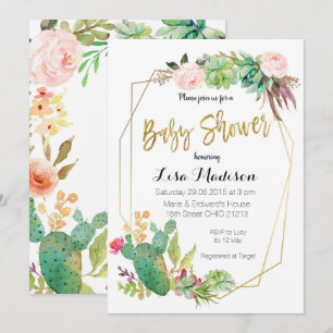 Faire-part de Baby Shower avec un cadre géométriqu