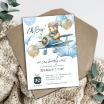 Faire-part de Baby Shower avion Ourson