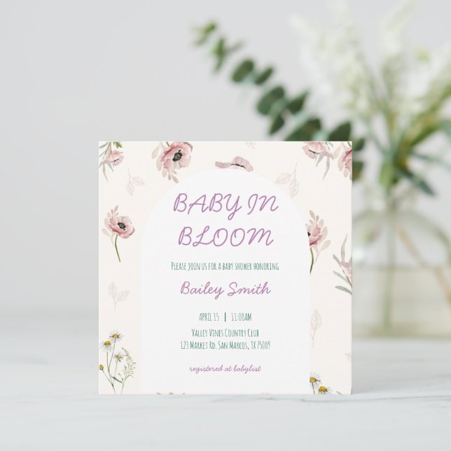 faire-part de baby shower baby in bloom (Debout devant)