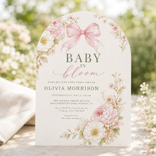 Faire-part de Baby Shower Baby in Bloom Ruban Rose
