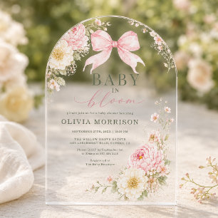 Faire-part de Baby Shower Baby in Bloom Ruban Rose