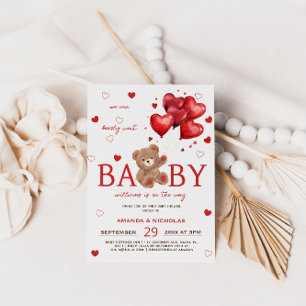 Faire-part de Baby Shower Ballons rouge Cœur d'Our