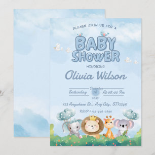 Faire-part de Baby Shower Bébé Animaux Mignons Ble