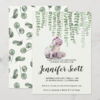 Faire-part de Baby Shower Bébé Hippopotame Jungle