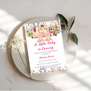 Faire-part de Baby Shower Bébés Animaux et Fleurs 