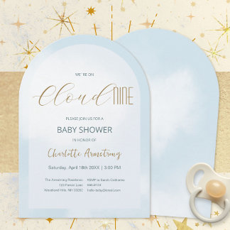 Faire-part de Baby Shower Bleu Céleste Cloud 9