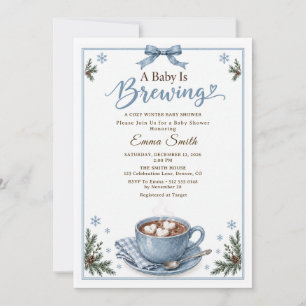 Faire-Part de Baby Shower Bleu Hiver 'Un Bébé Est 