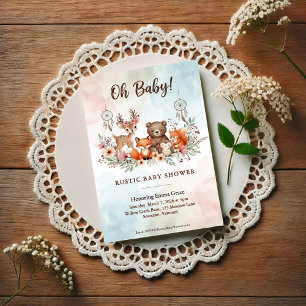 Faire-part de Baby Shower Boho Animaux de la Forêt