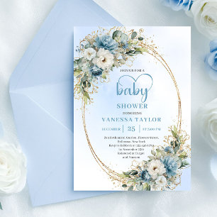 Faire-part de Baby Shower Boho Bleu Poussiéreux Eu