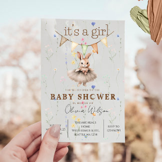 Faire-part de Baby Shower Boho Bunny avec Passé Fl