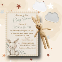 Faire-part de Baby Shower Boho Bunny Neutre