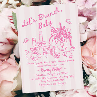 Faire-part de Baby Shower Brunch | Rayures roses