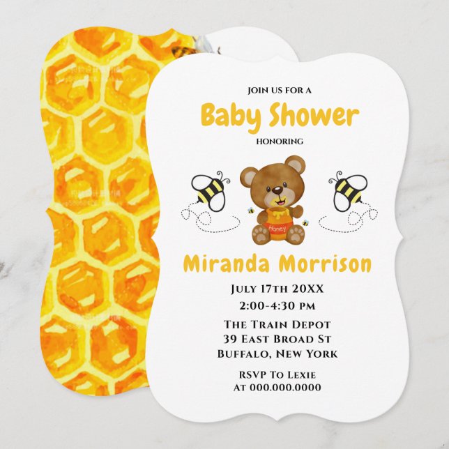 Faire-part de Baby Shower Bumblebee Ourson Mignon (Devant / Derrière)