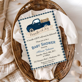 Faire-part de Baby Shower Camion Bleu Rustique