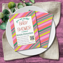 Faire-part de Baby Shower Candy Stripe Rose Coloré