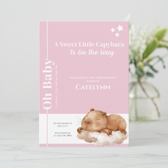 Faire-part de Baby Shower Capybara • Oh Baby Rose (Debout devant)