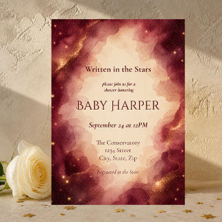 Faire-part de Baby Shower Céleste Burgundy & Or