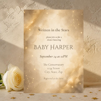 Faire-part de Baby Shower Céleste | Ivoire & Or