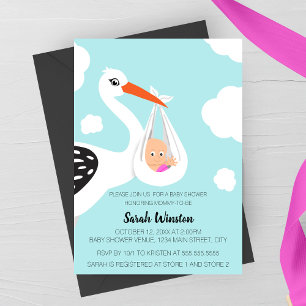Faire-part de Baby Shower cigogne mignonne