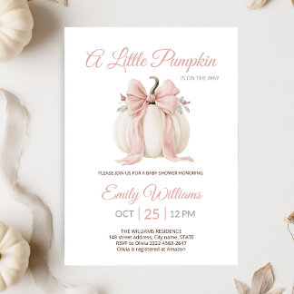 Faire-part de Baby Shower Élégant Citrouille Rose