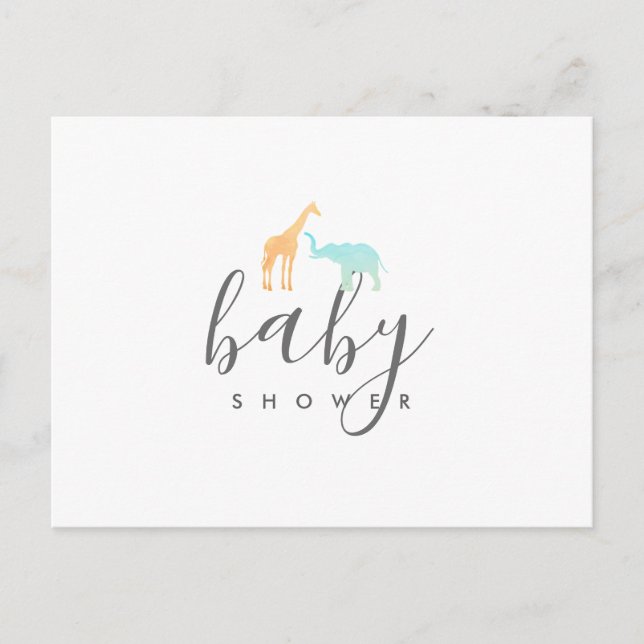 Faire-part de Baby Shower Élégant Girafe Éléphant (Devant)