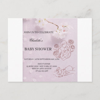 Faire-part de Baby Shower Élégant Ruban Rose – Coq