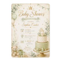 Faire-part de Baby Shower élégant vert sauge et be