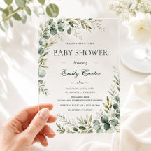 Faire-part de Baby Shower Élégante avec Eucalyptus