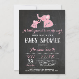 Faire-part de Baby Shower Éléphant Rose et Gris
