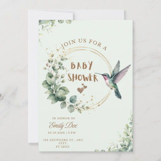 Faire-part de Baby Shower Eucalyptus et Colibri à