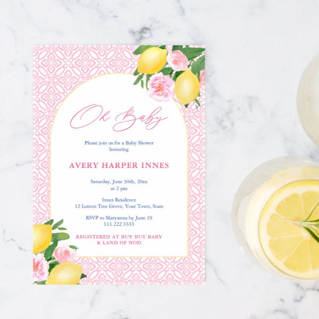 Faire-part de Baby Shower Fille Bébé Citrons en Ar (Créateur téléchargé)