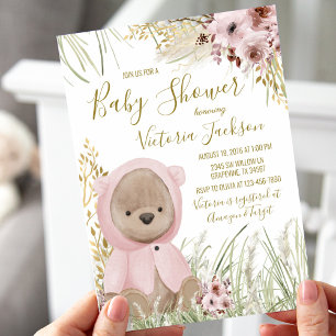 Faire-part de Baby Shower Fille Herbe de la Pampa