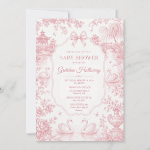 Faire-part de Baby Shower Fille Lac des Cygnes Ros