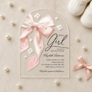 Faire-part de Baby Shower Fille Perle Arc Rose Élé
