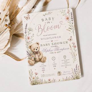 Faire-part de Baby Shower Fleur Sauvage Baby in Bl