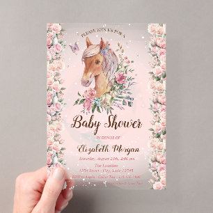 Faire-part de Baby Shower Fleurs Poneys Roses Étoi