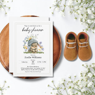 Faire-part de Baby Shower Fleurs Simples Lapin